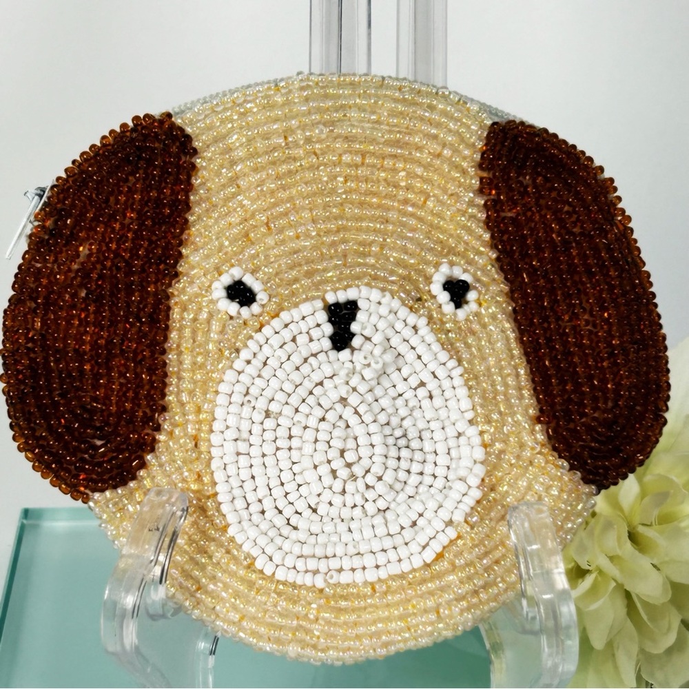 Dog Beaded Coin Purse Zipper Lined NWOT